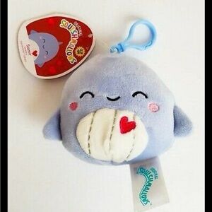 Squishmallow Samir the blue whale Valentines clip 3.5in